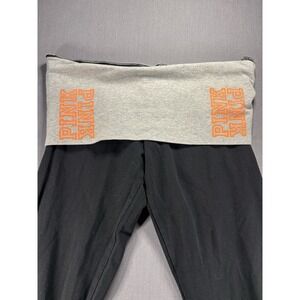Victorias Secret PINK Fold Over Leggings Womens S Grey Orange Logo Ankle Length